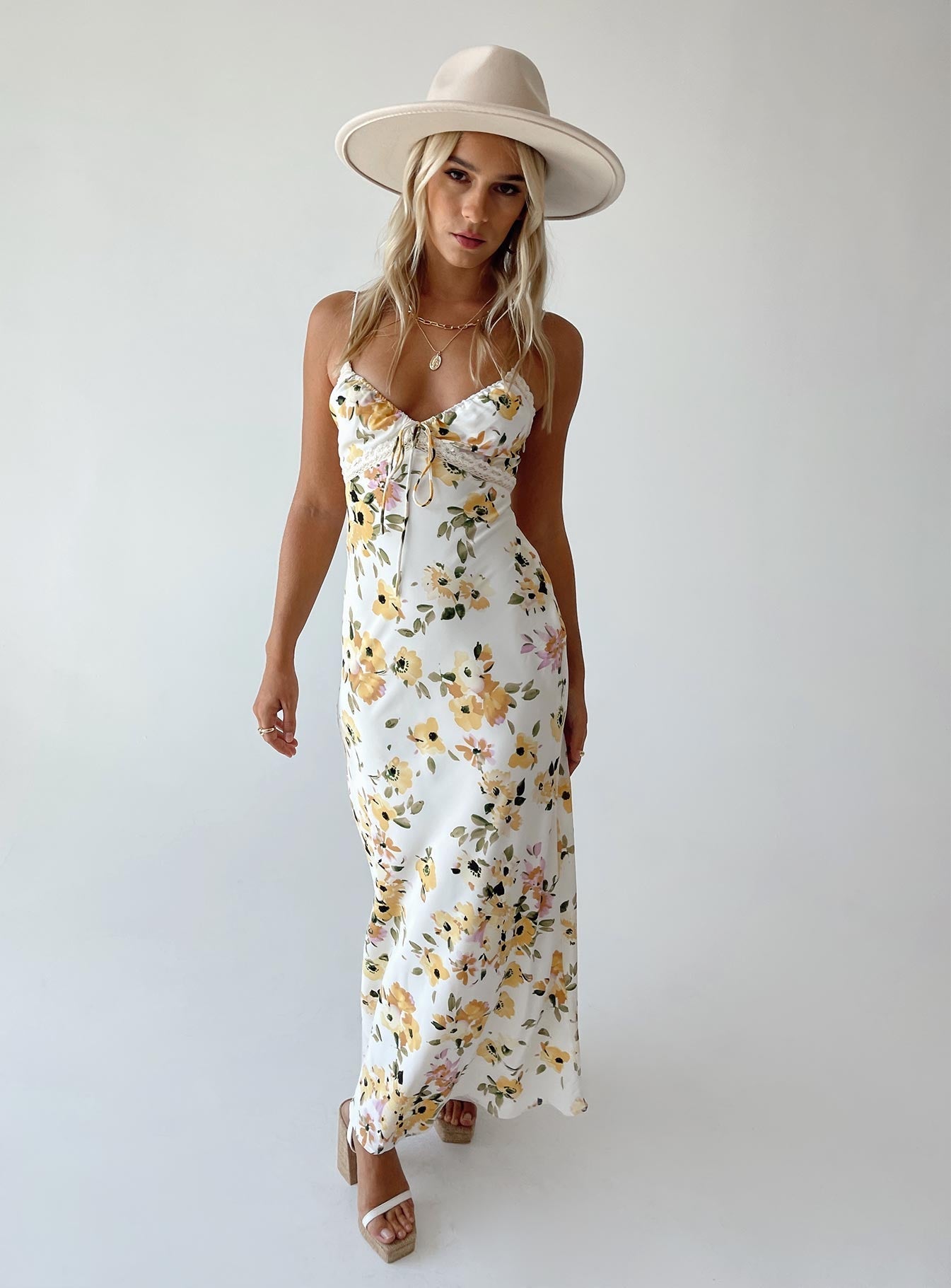 Emily Maxi Dress White / Yellow Floral