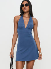 Tinisie Halter Mini Dress Slate Blue