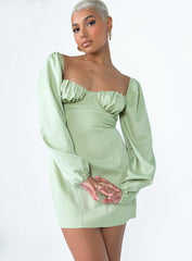 Be Mine Long Sleeve Mini Dress Green