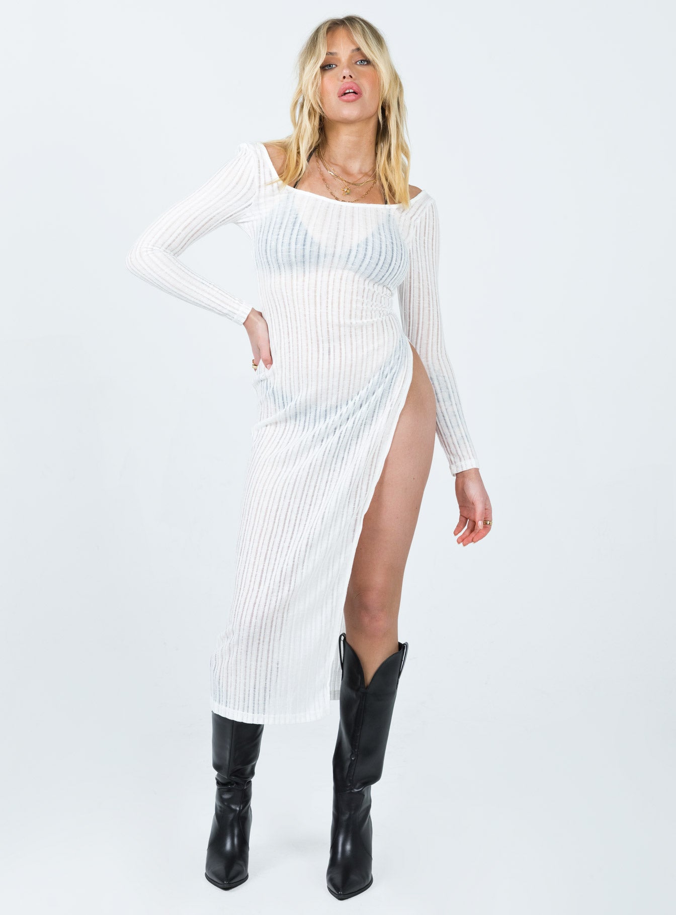 Coltan Long Sleeve Maxi Dress White