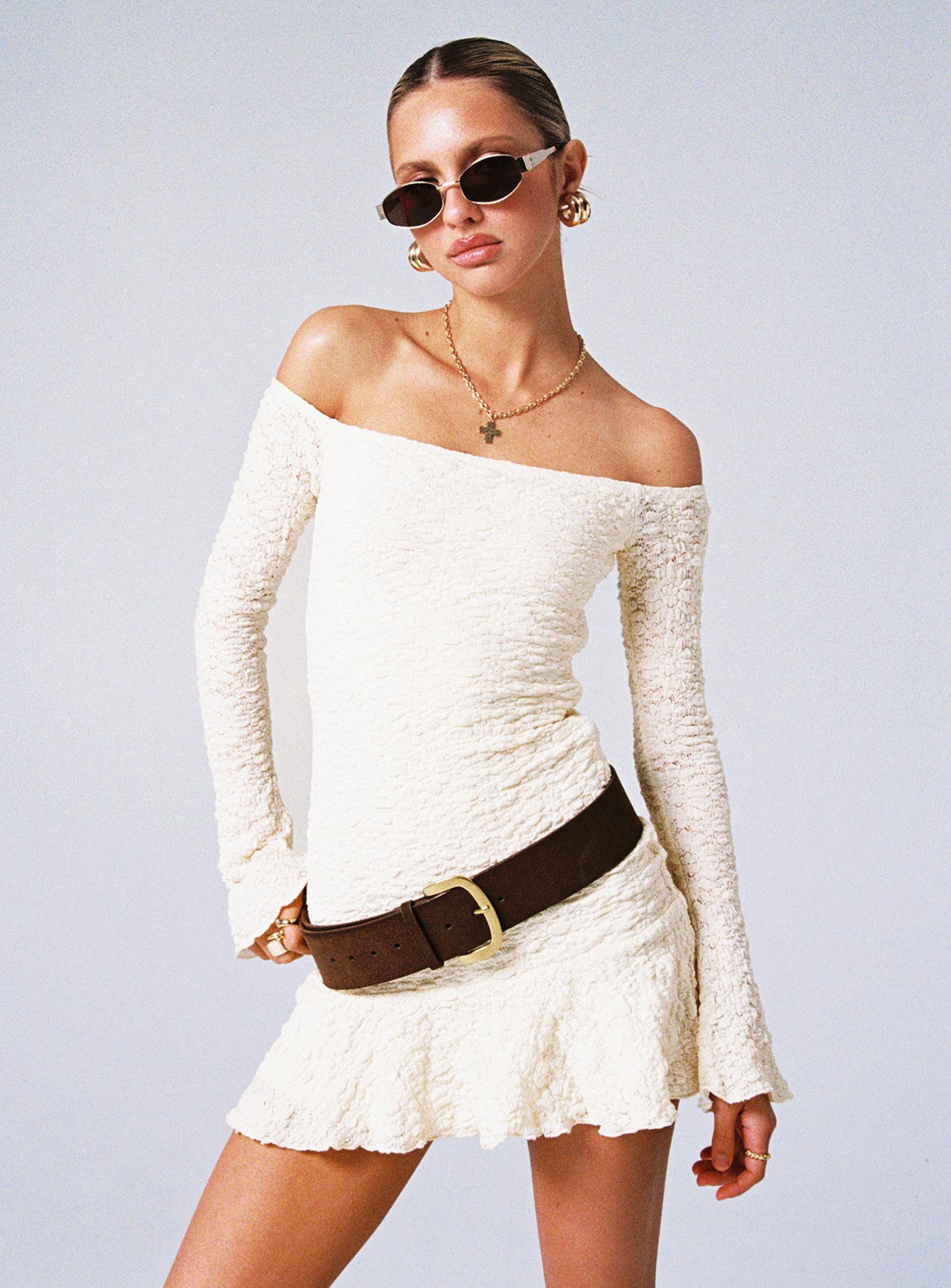 Vancesca Long Sleeve Mini Dress Cream Petite