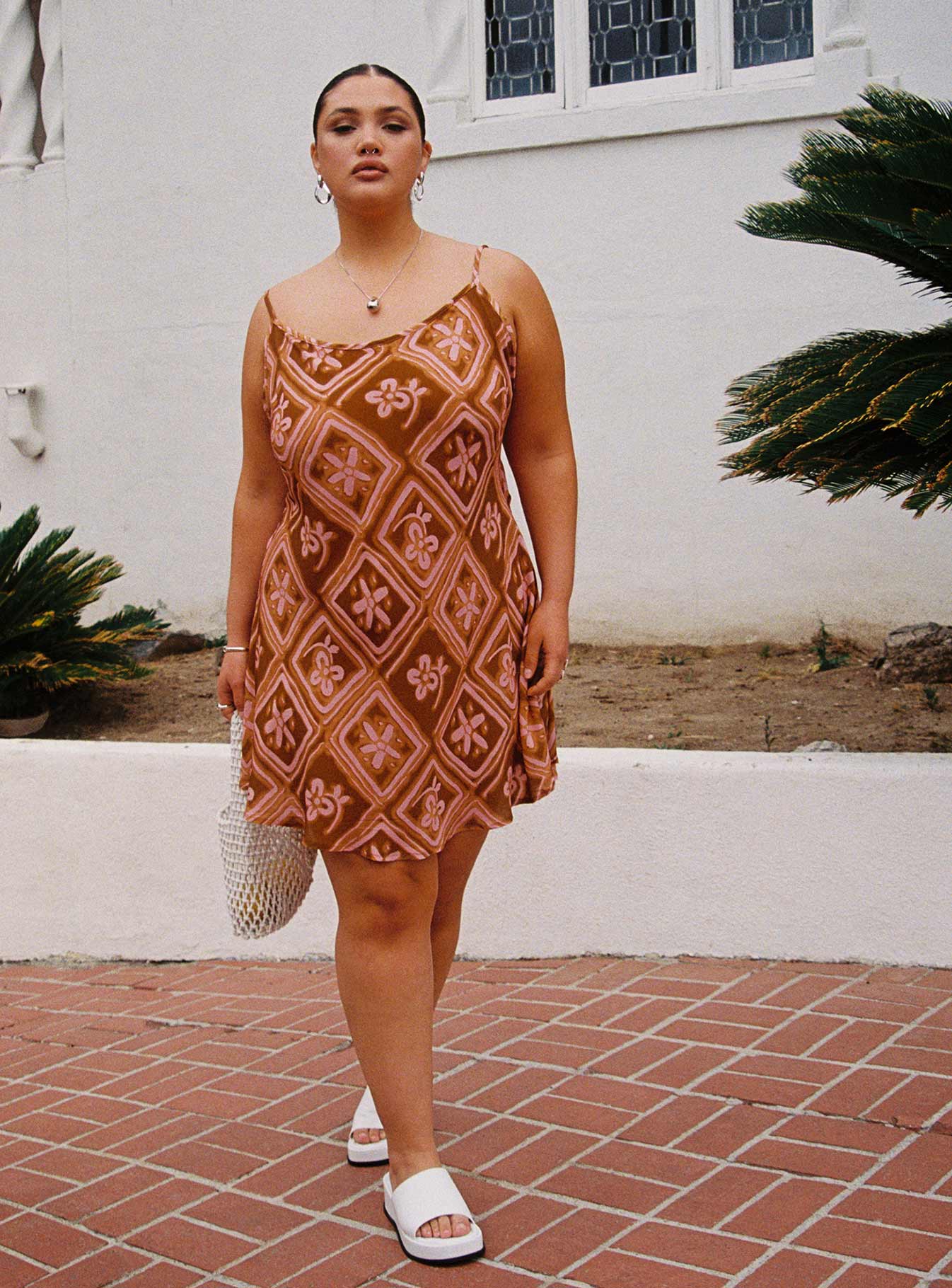 Vittorio Bias Cut Mini Dress Rust / Pink Curve