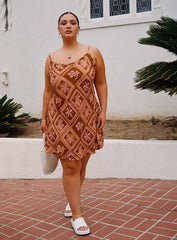 Vittorio Bias Cut Mini Dress Rust / Pink Curve