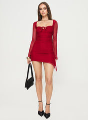 Tremblay Long Sleeve Mini Dress Red