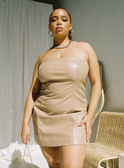 Hailey Strapless Mini Dress Beige Curve