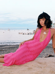 Zoi Lace Halter Maxi Dress Hot Pink