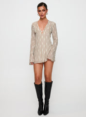 The Good Life Mini Dress Brown / White Stripe