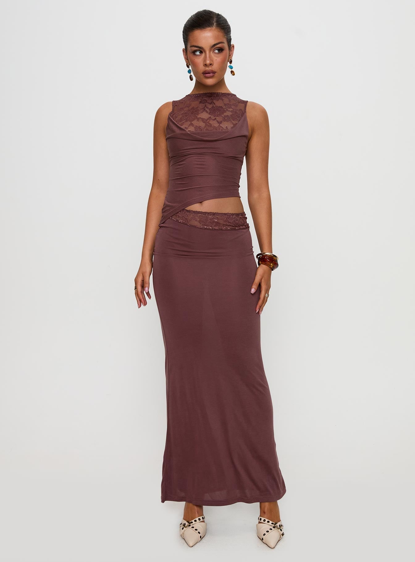 Vesperine Lace Maxi Dress Cocoa Brown