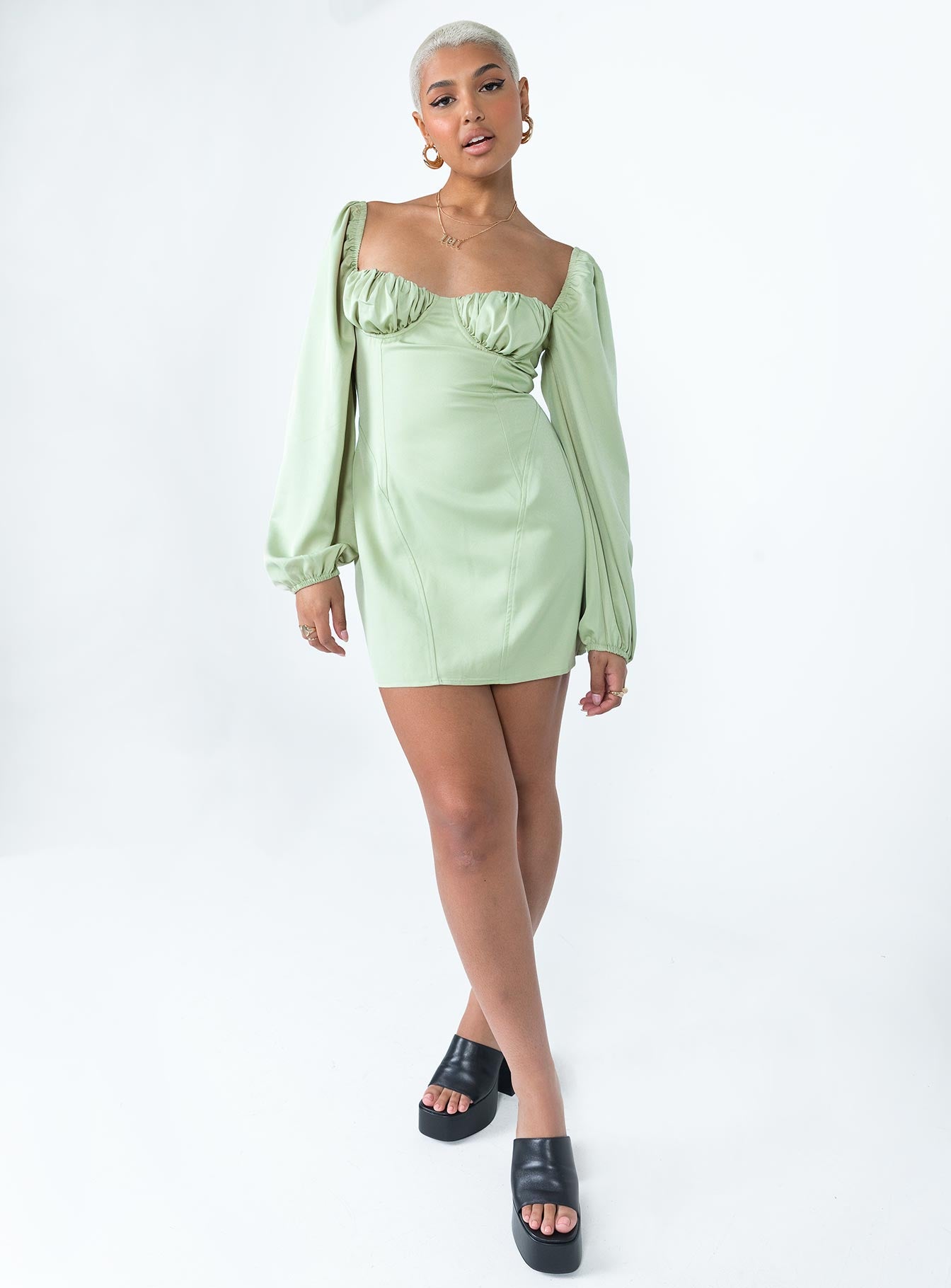 Be Mine Long Sleeve Mini Dress Green