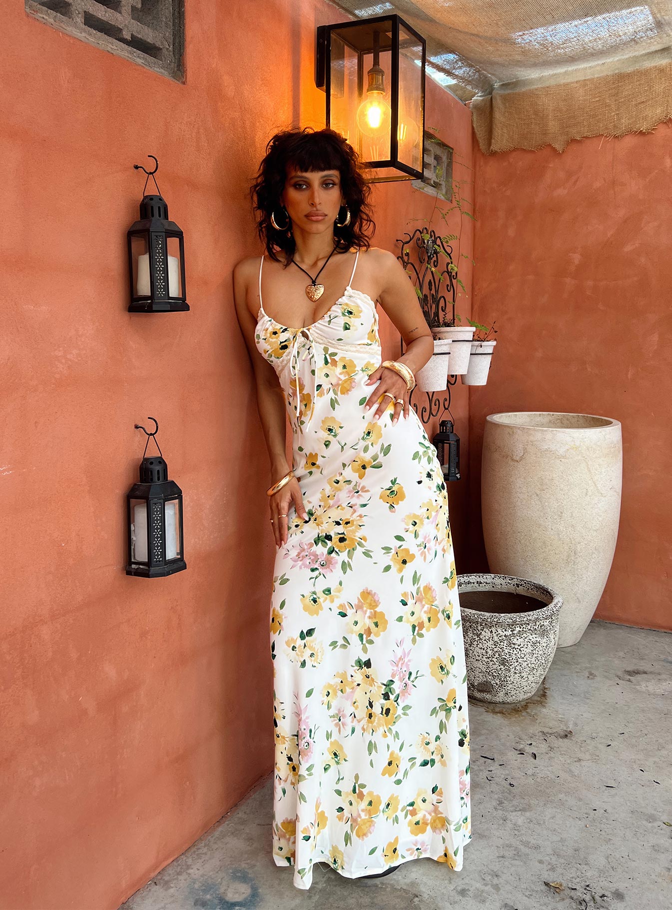 Emily Maxi Dress White / Yellow Floral