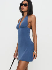 Tinisie Halter Mini Dress Slate Blue