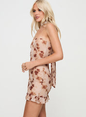 Stockton Strapless Mini Dress Beige Floral