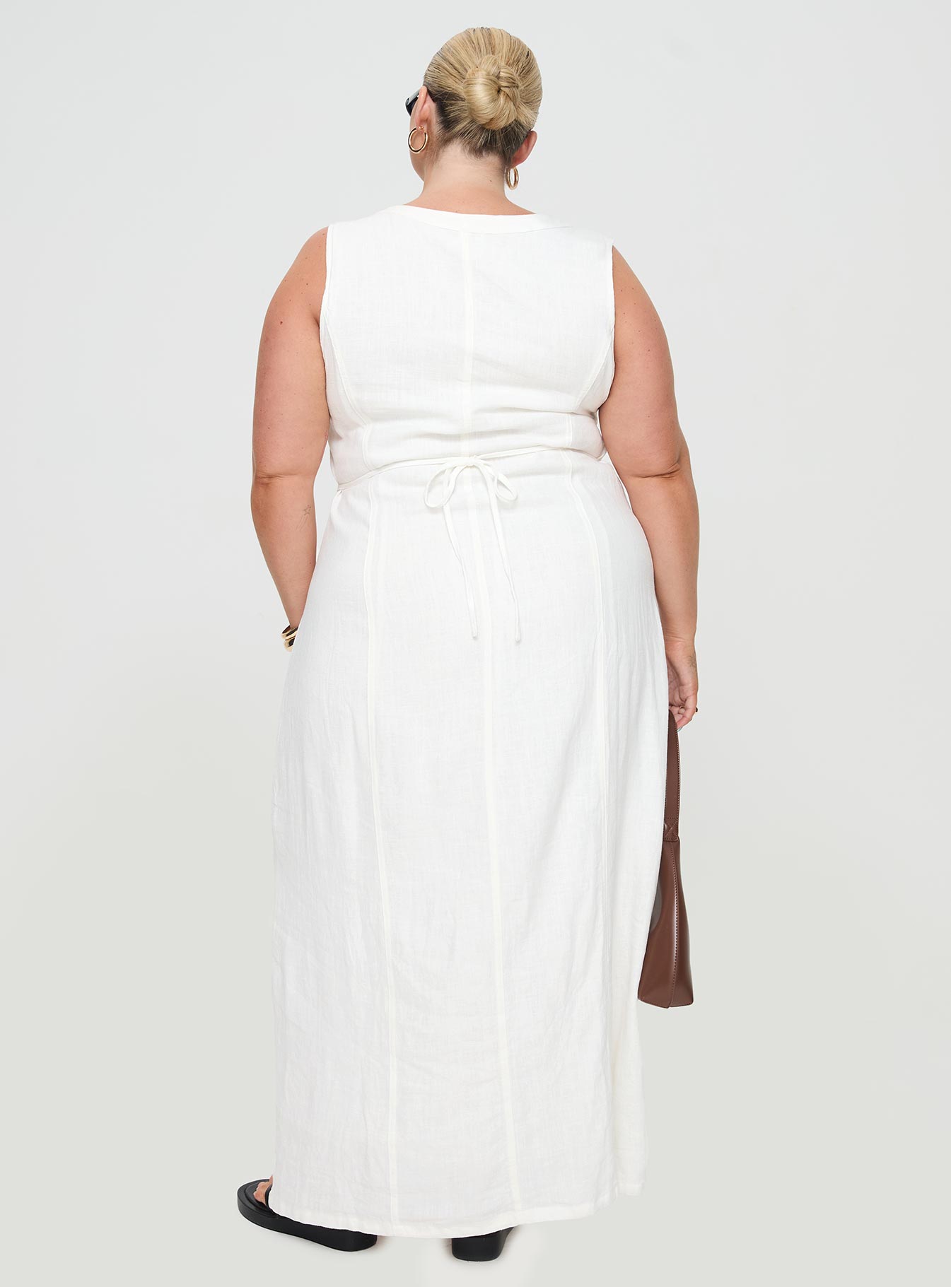 Summer Season Linen Blend Maxi Dress White Curve
