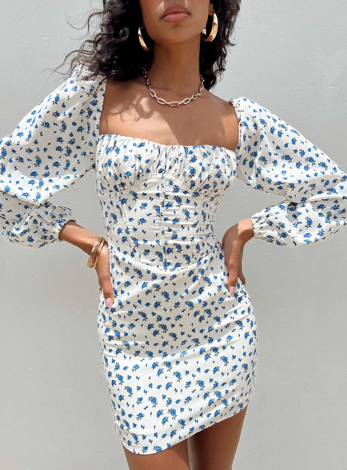 Vilma Long Sleeve Dress White Floral