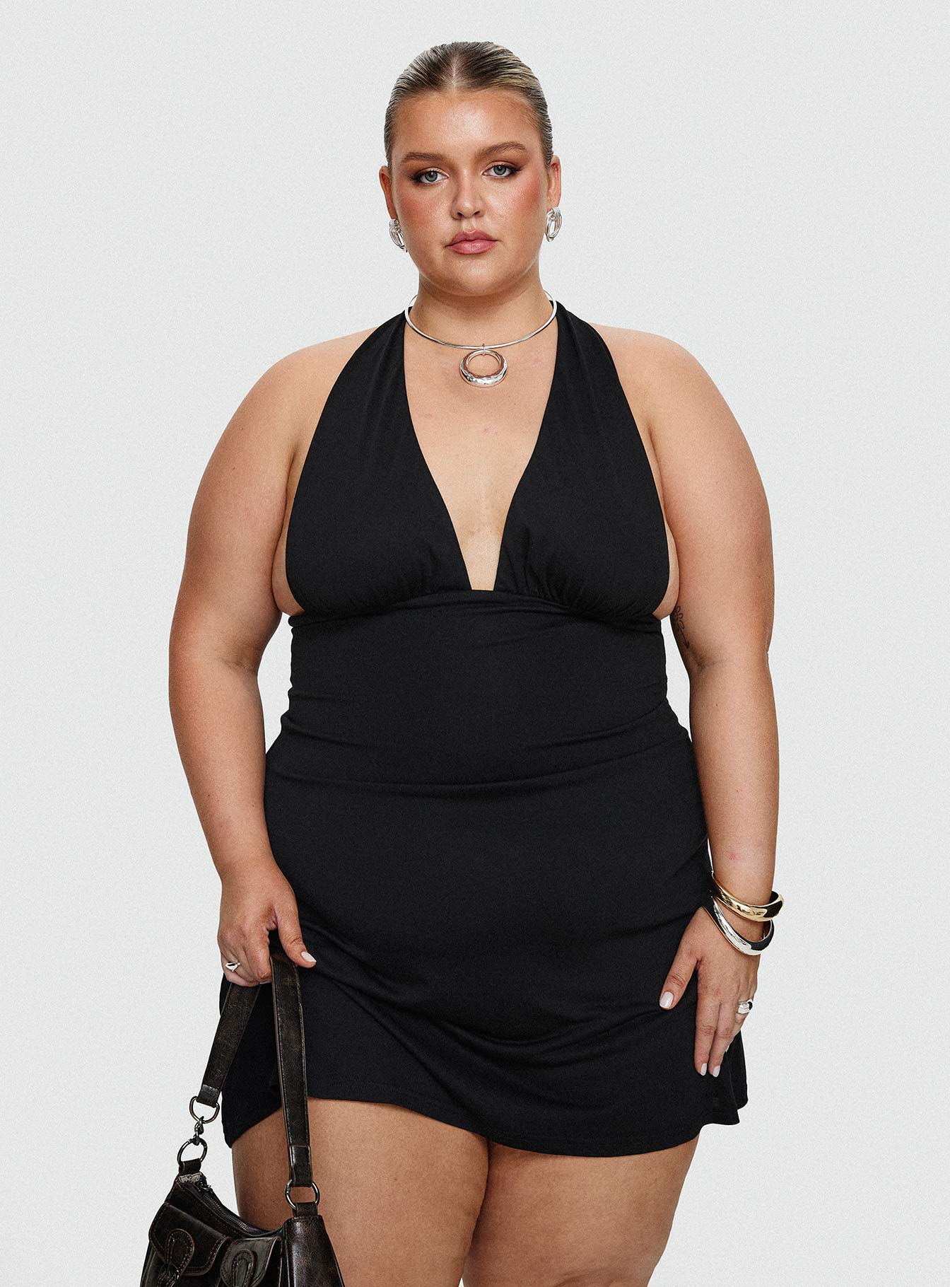 Tinisie Halter Mini Dress Black Curve